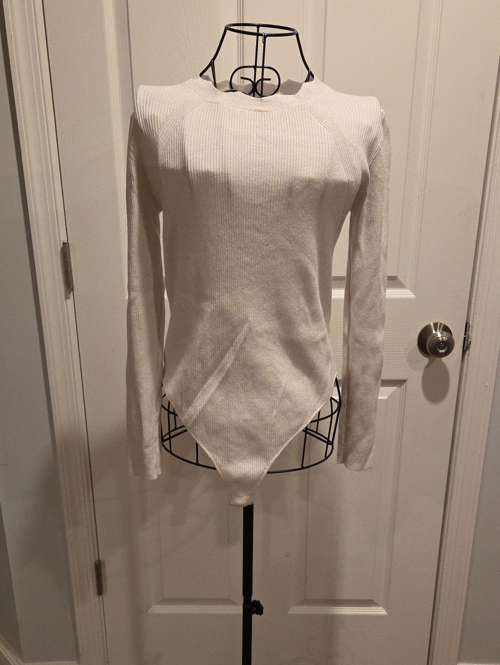 Wishlist Cream Ribbed Long-Sleeve Bodysuit